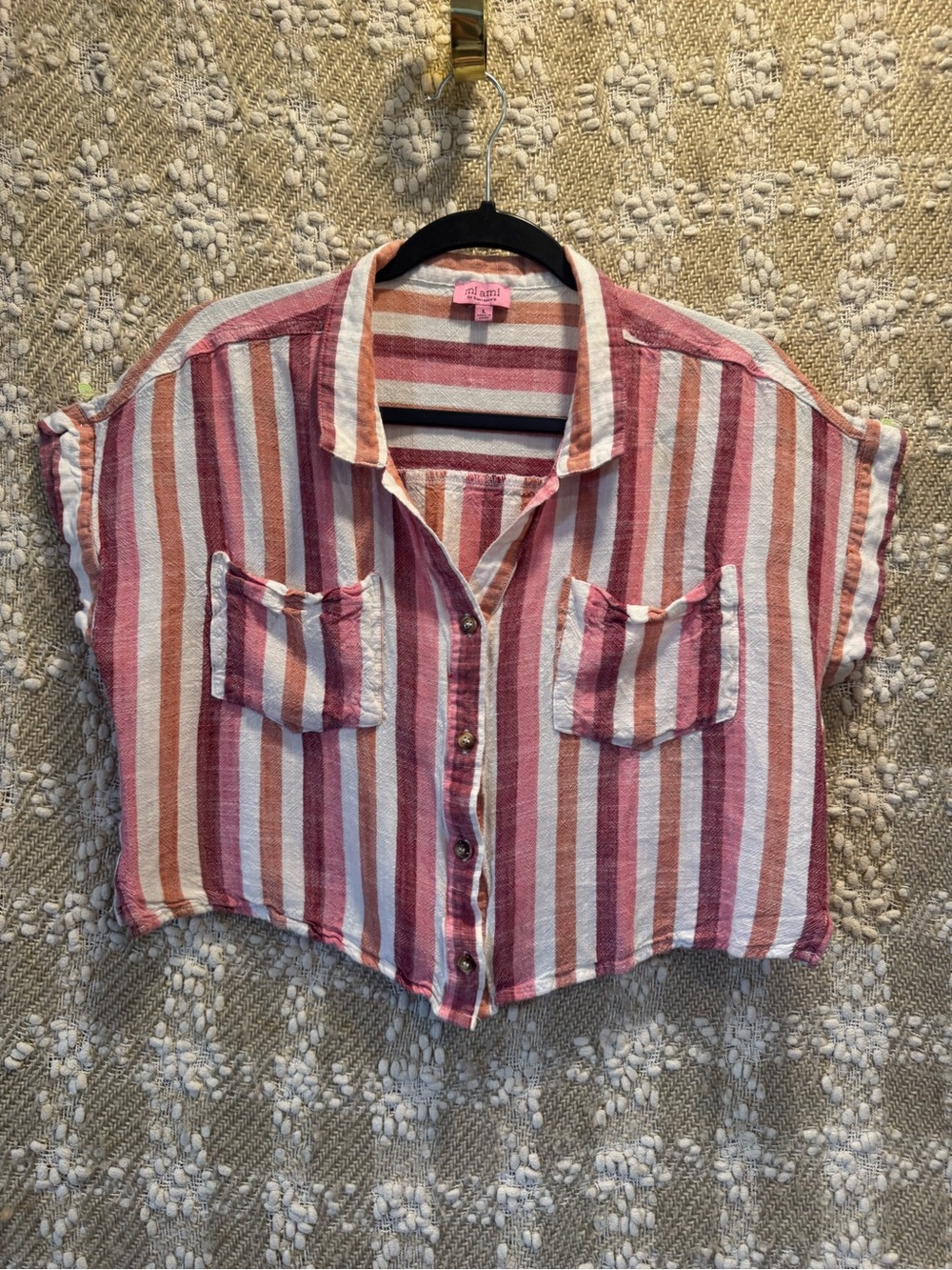 Miami by Francesca’s Striped‎ Button Down Crop Top Size L